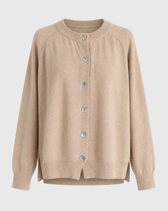 Široki raglan kardigan s kašmirom, bež