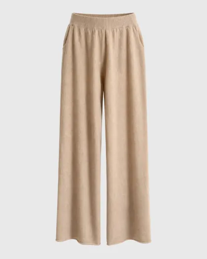 Široke pletene pantalone s kašmirom, bež