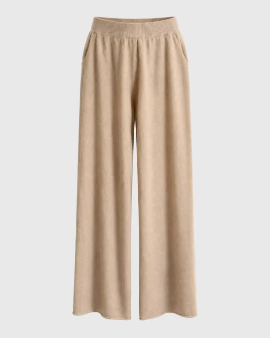 Široke pletene pantalone s kašmirom, bež