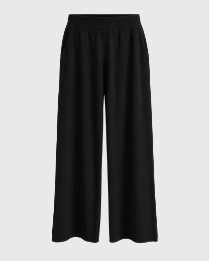 Široke pletene pantalone s kašmirom, crne