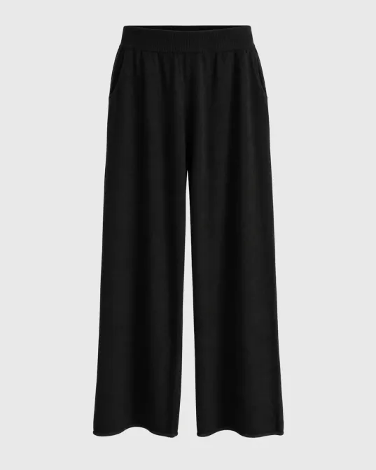 Široke pletene pantalone s kašmirom, crne