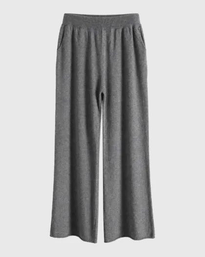 Široke pletene pantalone s kašmirom, sive