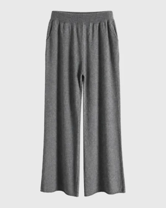 Široke pletene pantalone s kašmirom, sive