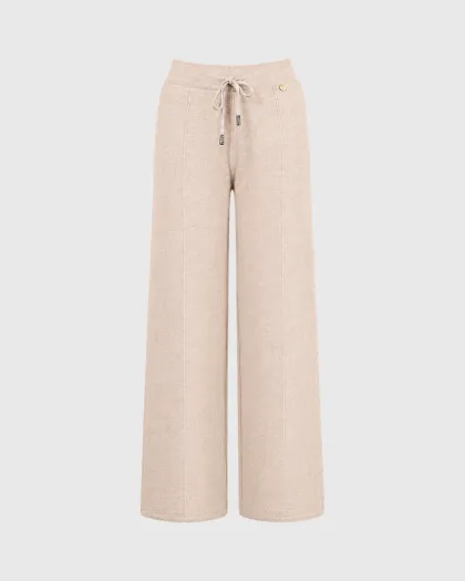 Edith pletene wide leg pantalone s vezicom i šavom niz nogavice, bež