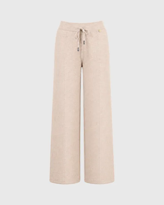 Edith pletene wide leg pantalone s vezicom i šavom niz nogavice, bež