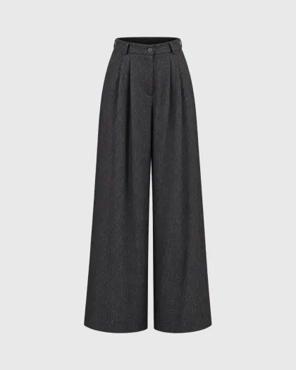 Tessa wide leg pantalone visokog struka s prednjim faltama, tamno sive