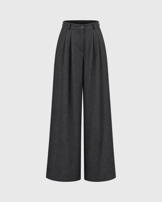 Tessa wide leg pantalone visokog struka s prednjim faltama, tamno sive
