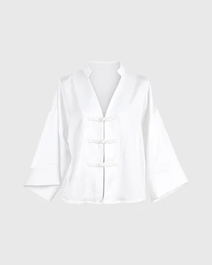 Celine bluza sa širokim rukavima i tri kopčanja na čvor, bijela