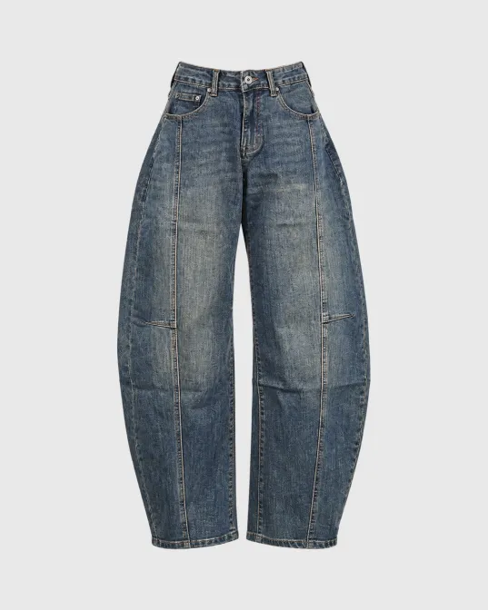 Brigitte barrel leg farmerke s prošivenim šavovima - No.97, isprano plave