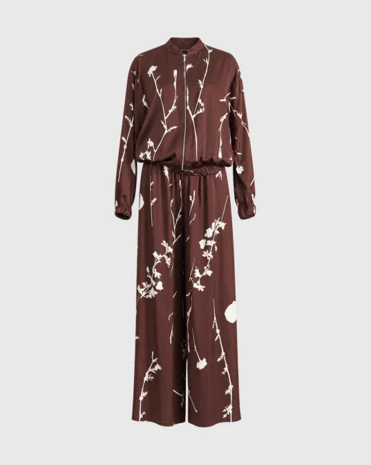 Livia komplet od viskoze i svile, bomber jakna i wide leg pantalone, smeđi