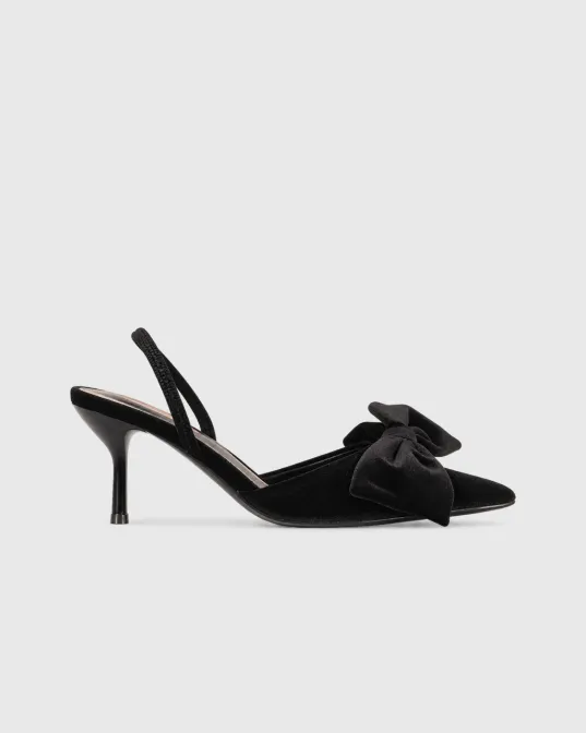 Sylvie slingback salonke na tanku petu s velikom mašnom, crne