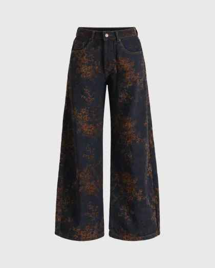 Brina wide leg farmerke s cvjetnim printom po cijeloj nogavici, indigo plave