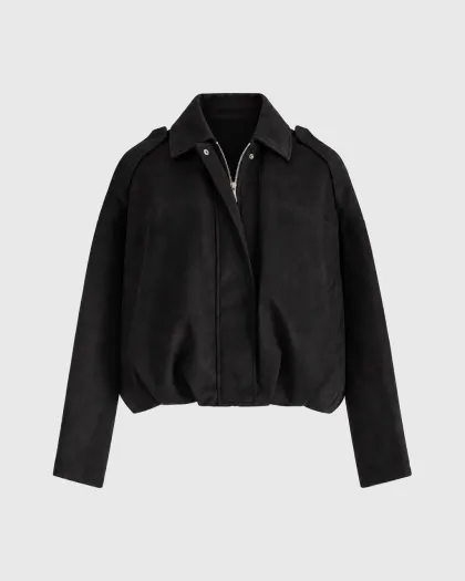 Bomber jakna Sienna od brušenog materijala, kratkog oversize kroja, crna