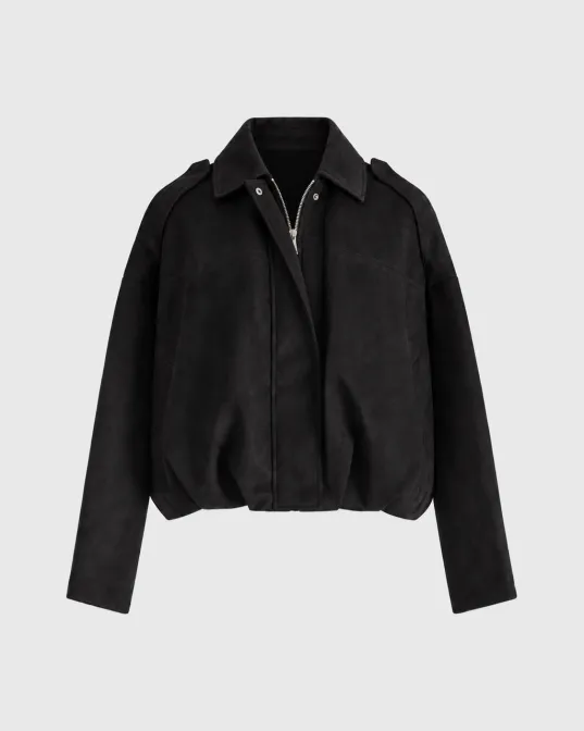 Bomber jakna Sienna od brušenog materijala, kratkog oversize kroja, crna