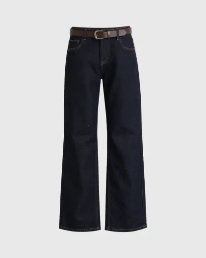 Corso straight farmerke tamnog indigo pranja s kožnim kaišem, indigo plave