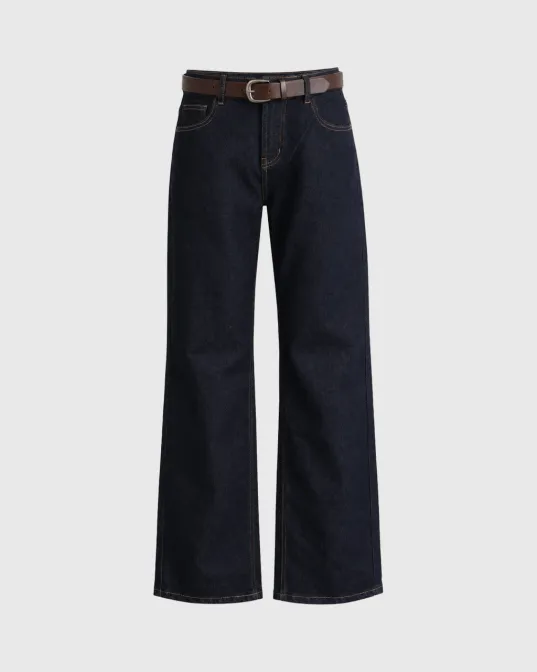 Corso straight farmerke tamnog indigo pranja s kožnim kaišem, indigo plave