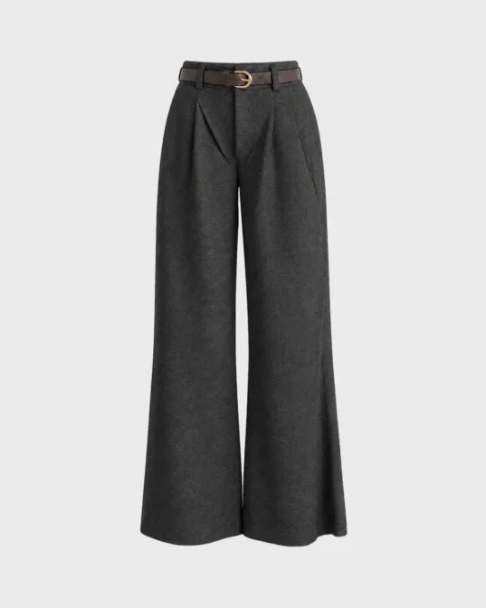 Wide leg pantalone Nora visokog struka s faltama i kaišem, sive