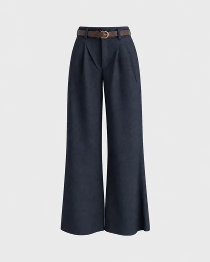 Faltane wide leg pantalone Nora visokog struka s kaišem, indigo plave