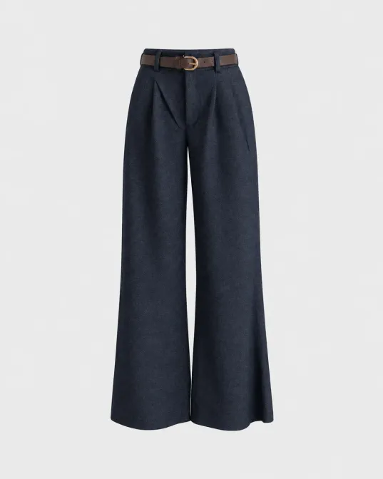 Faltane wide leg pantalone Nora visokog struka s kaišem, indigo plave