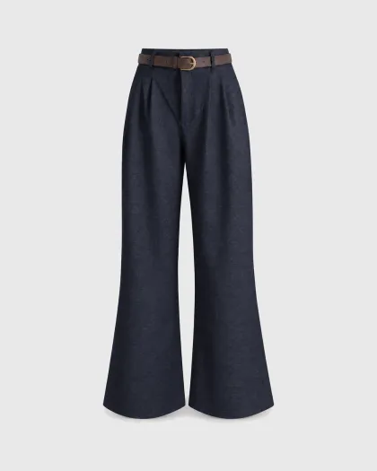 Faltane wide leg pantalone Nora visokog struka s kaišem, indigo plave