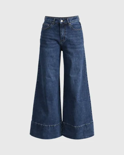 Ivy wide leg farmerke s podvrnutim rubom i visokim strukom, plave