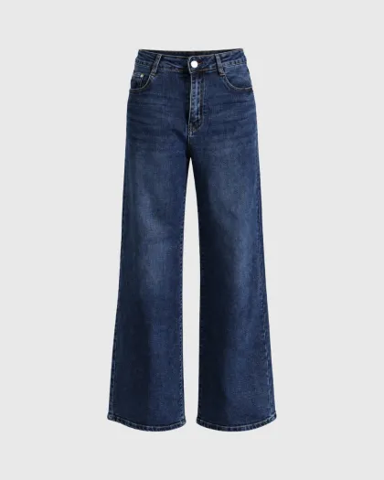 Olea wide leg farmerke tamnog pranja i visokog struka, indigo plave