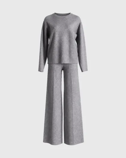 Allegra komplet od pletenog džempera i wide leg pantalona, sivi