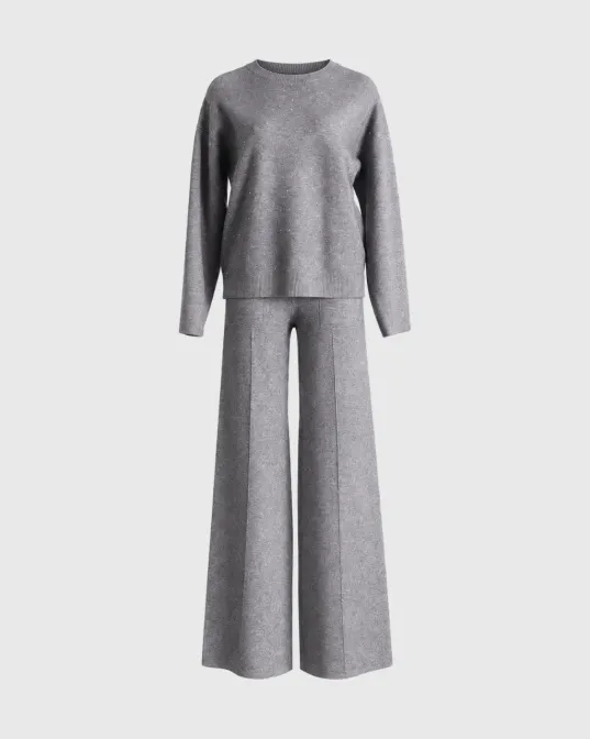 Allegra komplet od pletenog džempera i wide leg pantalona, sivi