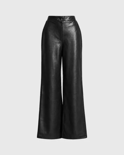 Tamsin wide leg pantalone od veganske kože, visokog struka, crne