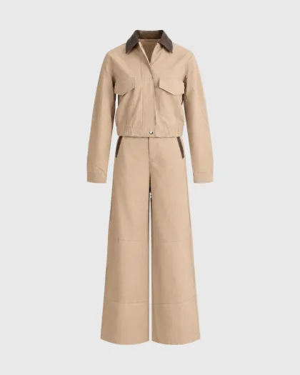 Sabrina komplet s kratkom jaknom i wide leg pantalonama - No.97, bež