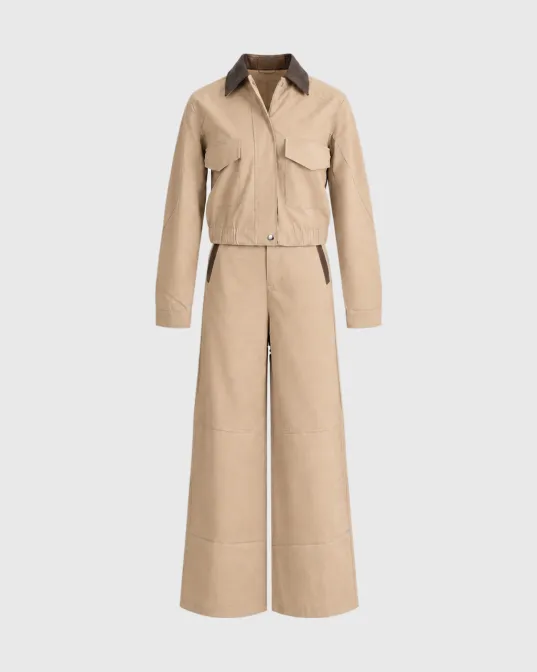 Sabrina komplet s kratkom jaknom i wide leg pantalonama - No.97, bež